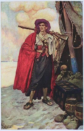 Howard Pyle The Buccaneer was a Picturesque Fellow: illustration of a pirate, dressed to the nines in piracy attire. France oil painting art